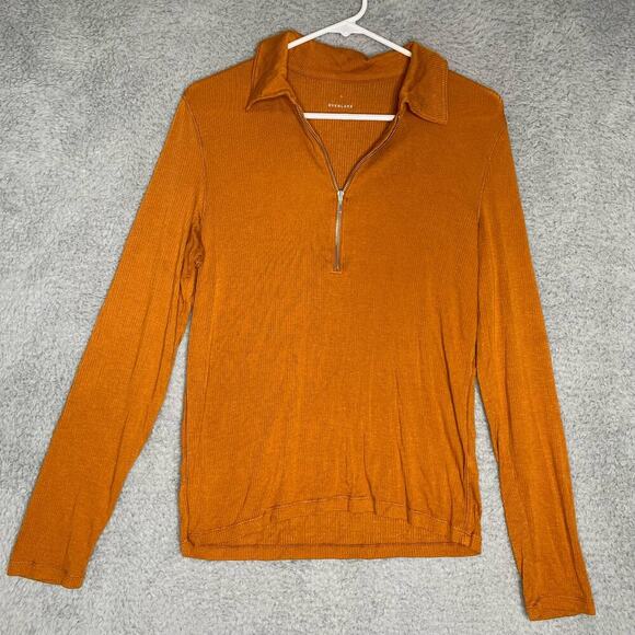Everlane womens super soft zip polo long sleeve collared ribbed minimalist L - Picture 1 of 9